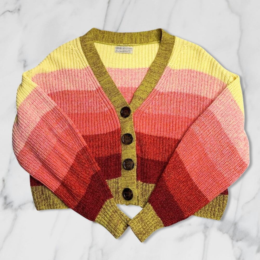 Urban Outfitters Turner Ribbed Cropped Striped Button-Down Retro Cardigan Small - Picture 2 of 8